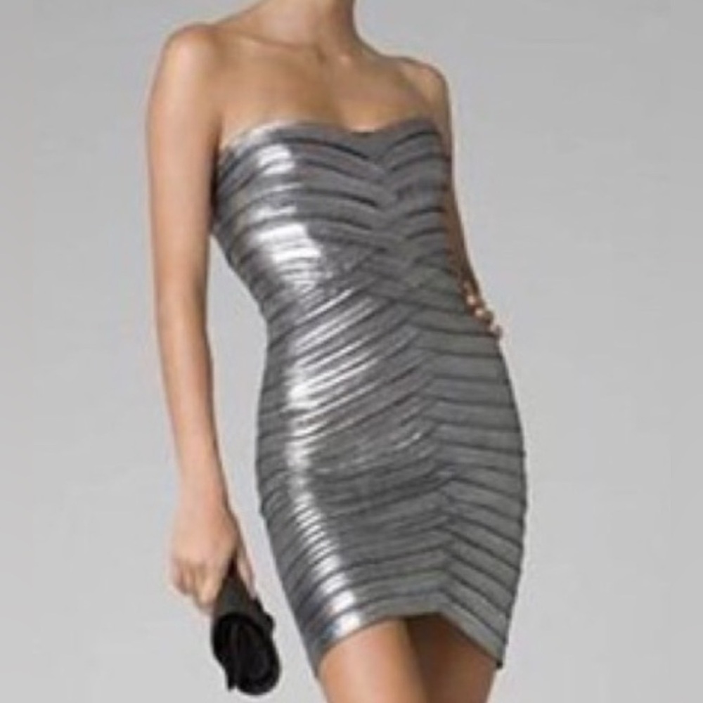 BCBG Black/Silverer Metallic Bodycon Bandage Dress